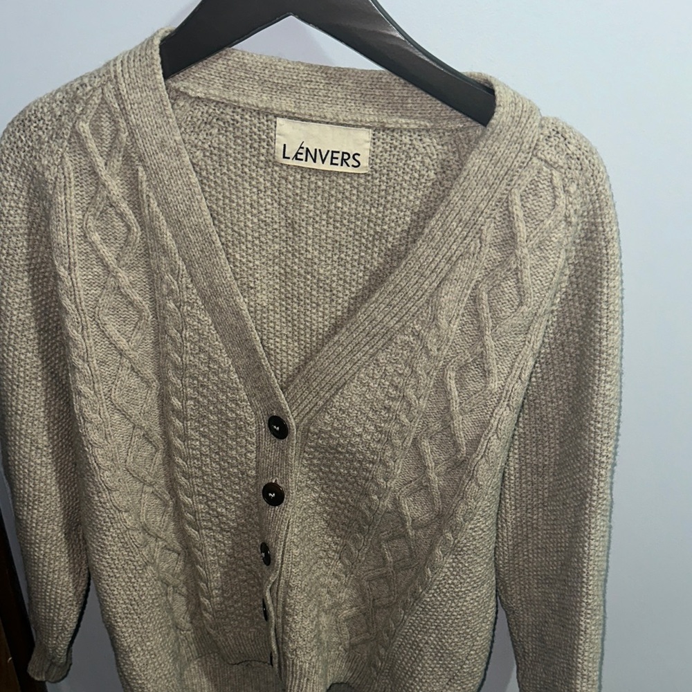 Women's Tan Cable Knit Cardigan